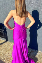 Royal Blue Mermaid Open Back Long Satin Prom Dresses