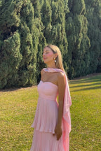 A Line Sweetheart Pink Long Chiffon Prom Dresses