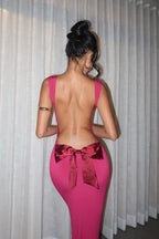 Stylish Mermaid Square Neck Burgundy Satin Long Prom Dresses