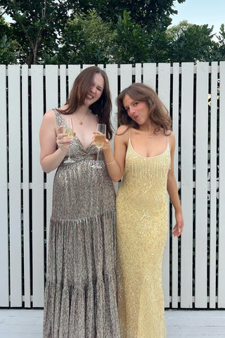 Stylish Sheath Spaghetti Straps Yellow Sequins Mermaid Long Prom Dress