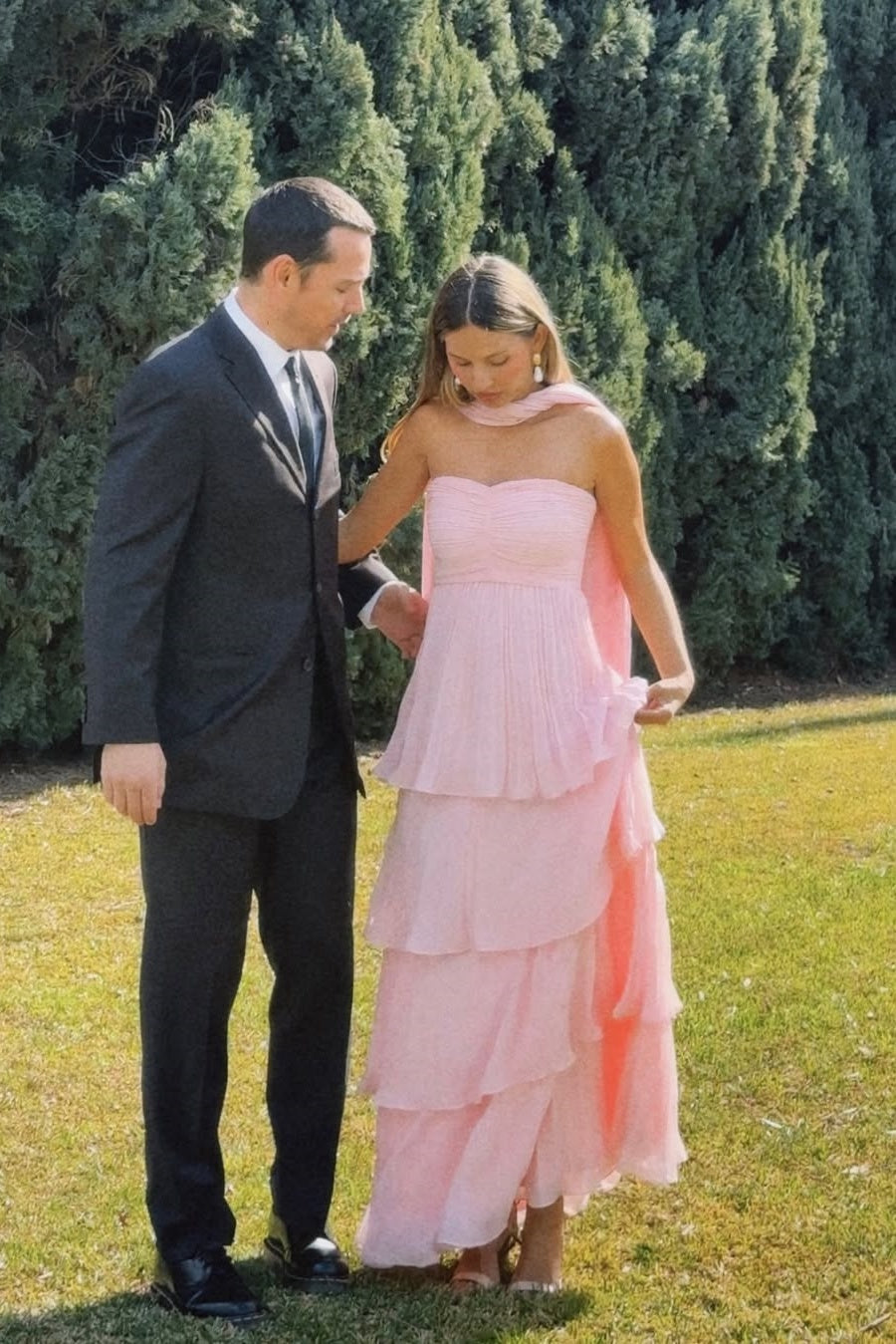 A Line Sweetheart Pink Long Chiffon Prom Dresses
