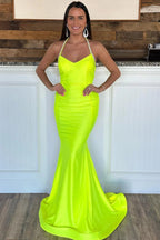 Royal Blue Mermaid Open Back Long Satin Prom Dresses