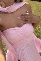 A Line Sweetheart Pink Long Chiffon Prom Dresses
