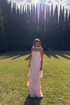 A Line Sweetheart Pink Long Chiffon Prom Dresses