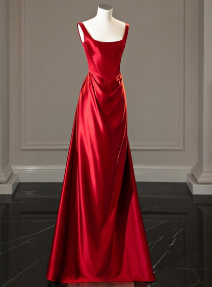 Robes de bal plissées en satin bordeaux avec bretelles fines