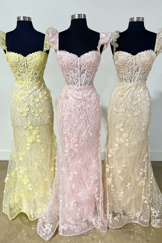 Mermaid Red Floral Lace Sweetheart Long Prom Dresses