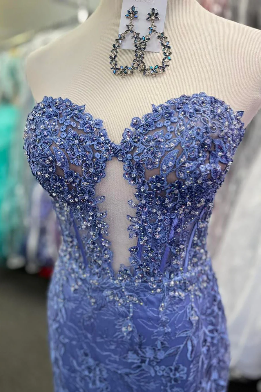 Periwinkle Strapless Floral Mermaid Long Prom Dress luladress Periwinkle Strapless Floral Mermaid Long Prom Dress luladress