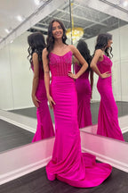 Mermaid Strapless Silver Long Satin Prom Dresses