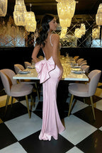 Mermaid Spaghetti Straps Pink Long Prom Dresses