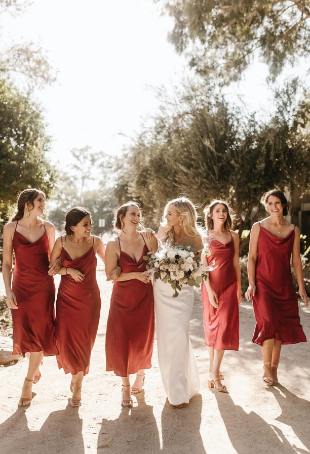 Hot Rust Simple Satin Short Spaghetti Straps Bridesmaid Dresses luladress Hot Rust Simple Satin Short Spaghetti Straps Bridesmaid Dresses luladress