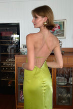 Sheath One Shoulder Light Green Long Party Dresses