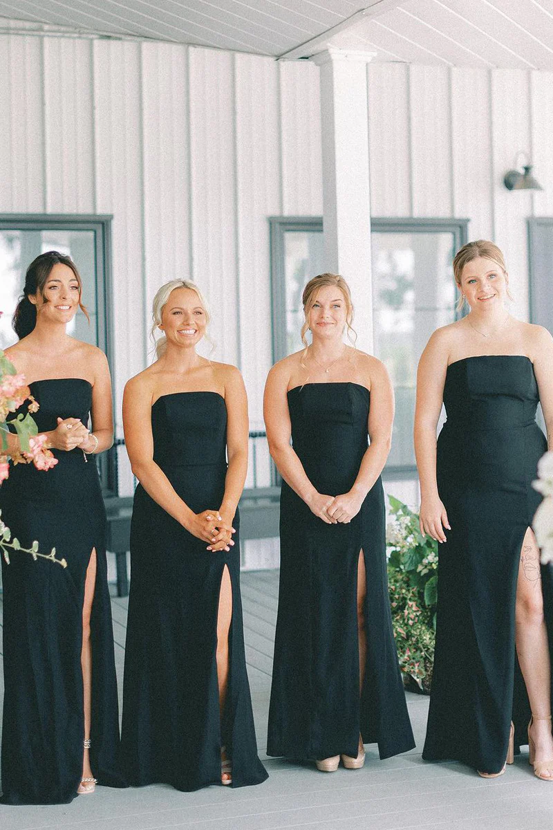 Black Strapless Long Bridesmaid Dresses