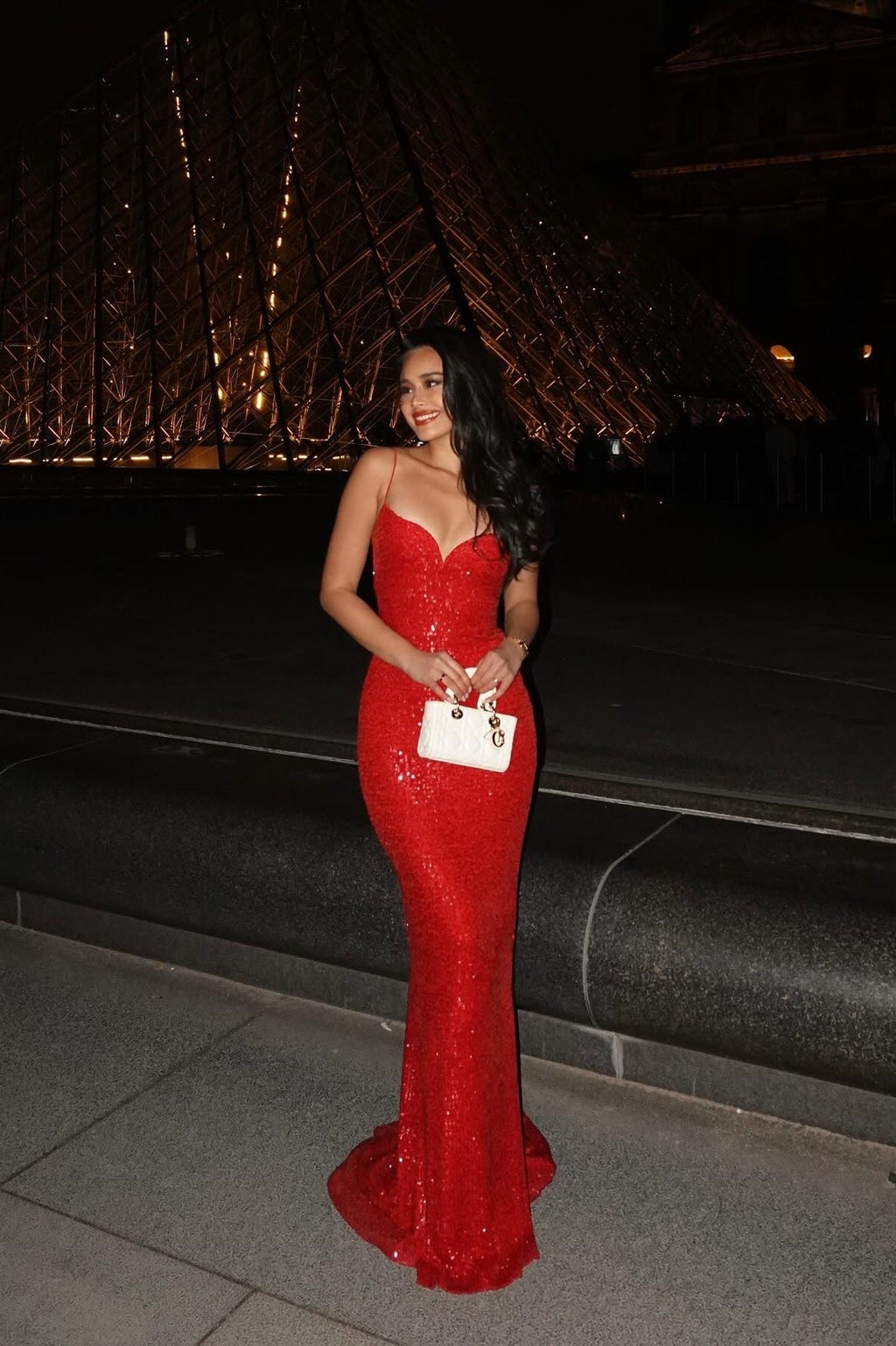 Mermaid Spaghetti Straps Red Sequins Long Prom Dresses