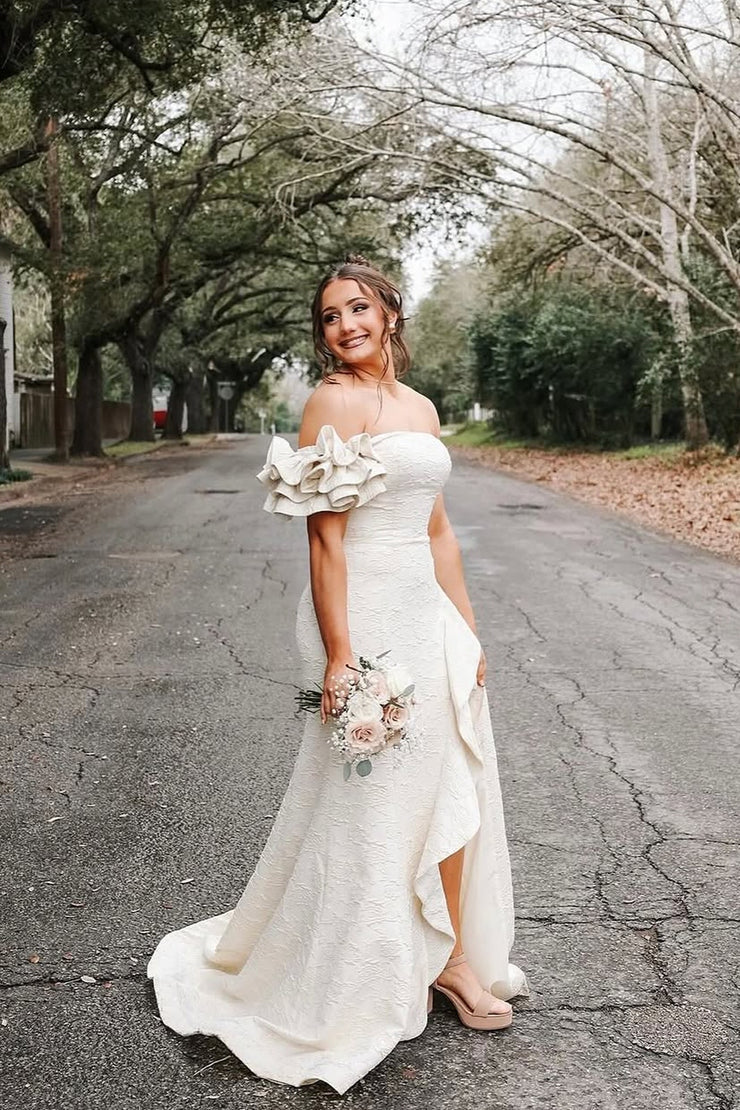 Mermaid Strapless Jacquard Satin Prom Dresses