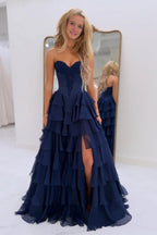 Yellow A-Line Strapless Ruffle Tiered Chiffon Prom Dress