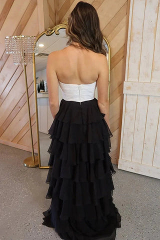 Royal Blue A-Line Strapless Long Tiered Chiffon Prom Dresses