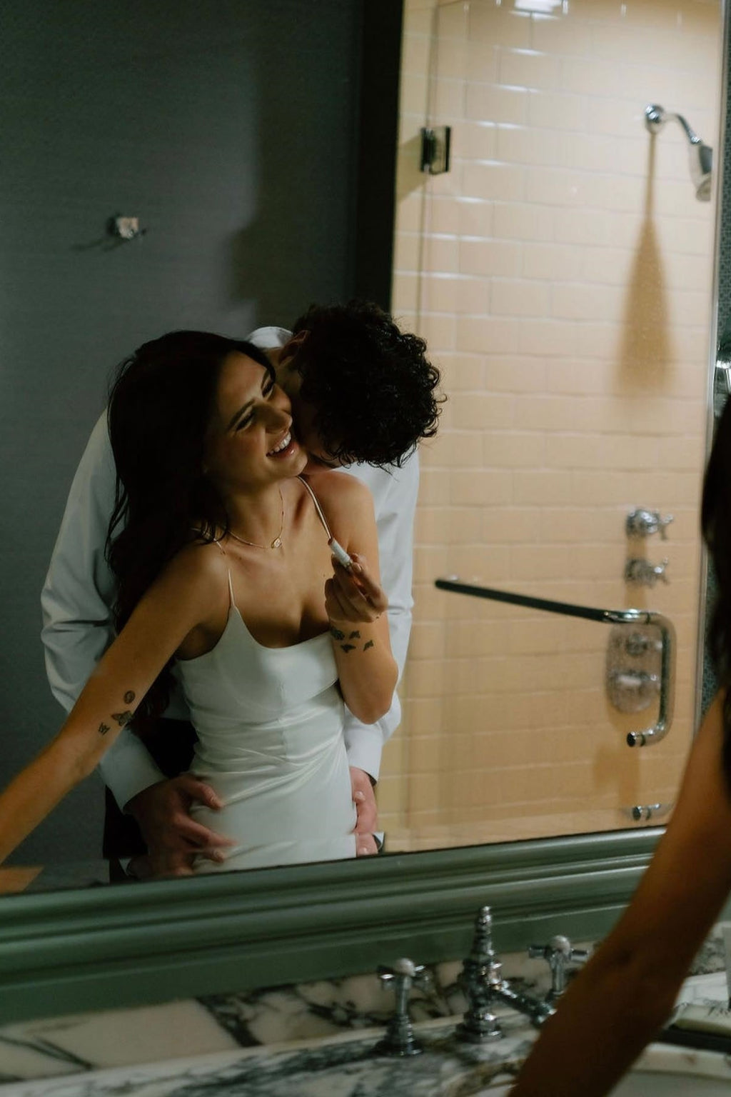 Simple Mermaid Spaghetti Straps White Long Satin Wedding Dress