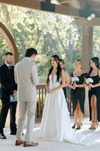 Charming A Line Deep V Neck White Satin Long Bridal Dresses