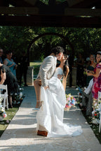 Charming A Line Deep V Neck White Satin Long Bridal Dresses