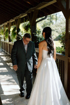 Charming A Line Deep V Neck White Satin Long Bridal Dresses