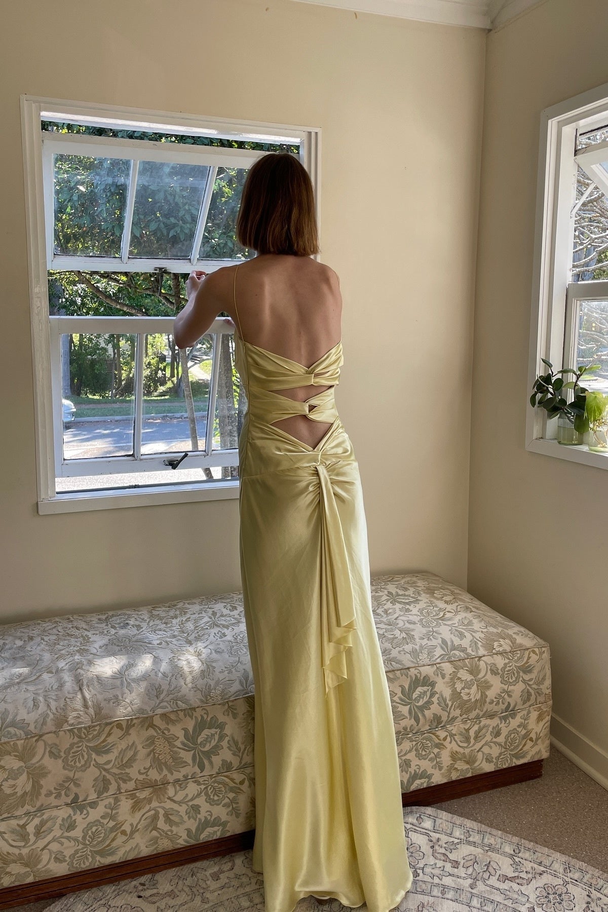 Sheath Spaghetti Straps Yellow Long Party Dresses