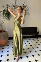 Backless Sheath Halter Neck Yellow Long Mermaid Party Dress