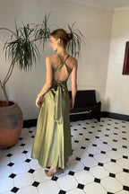 Backless Sheath Halter Neck Yellow Long Mermaid Party Dress