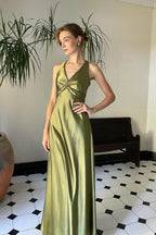 Backless Sheath Halter Neck Yellow Long Mermaid Party Dress