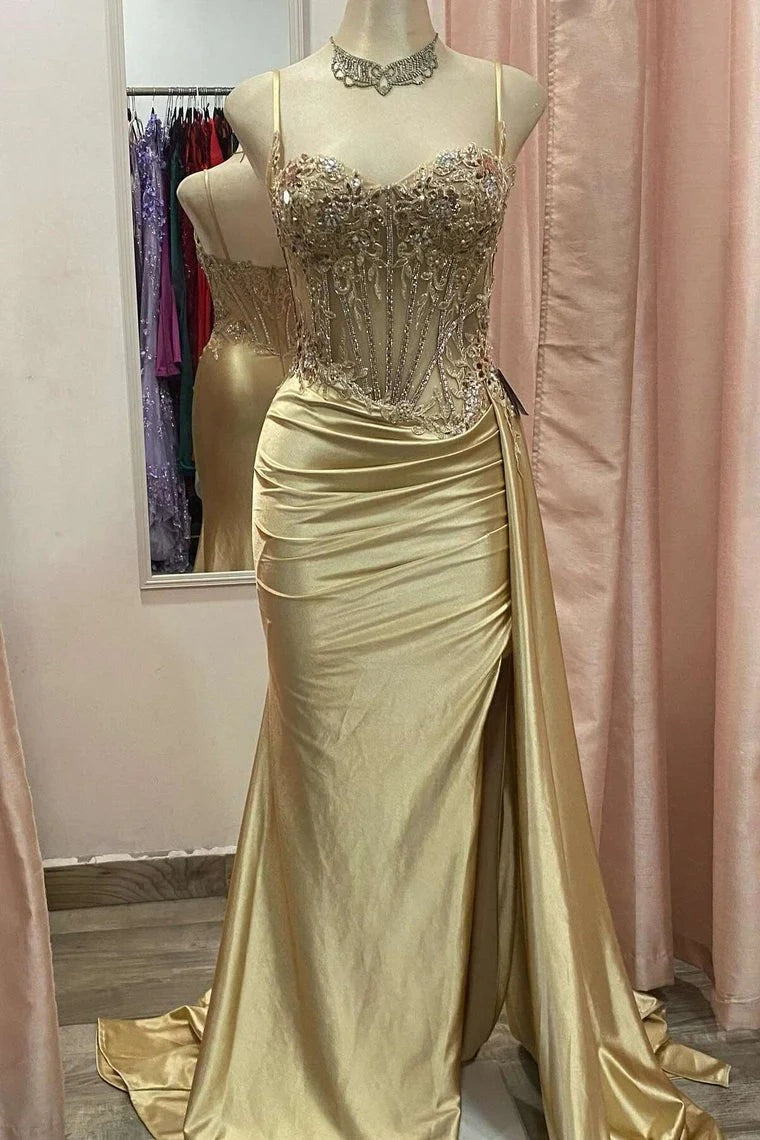 Stunning Mermaid Spaghetti Straps Long Glitter Satin Prom Dresses