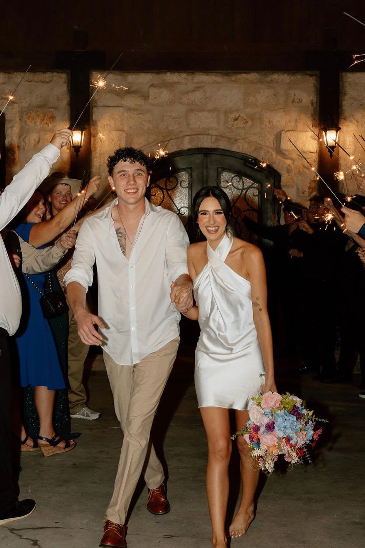 Sheath Halter Neck Satin White Short Wedding Guest Dress