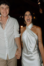 Sheath Halter Neck Satin White Short Wedding Guest Dress