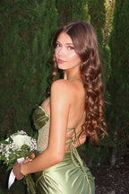 Hot Mermaid Spaghetti Straps Green Satin Long Prom Dresses