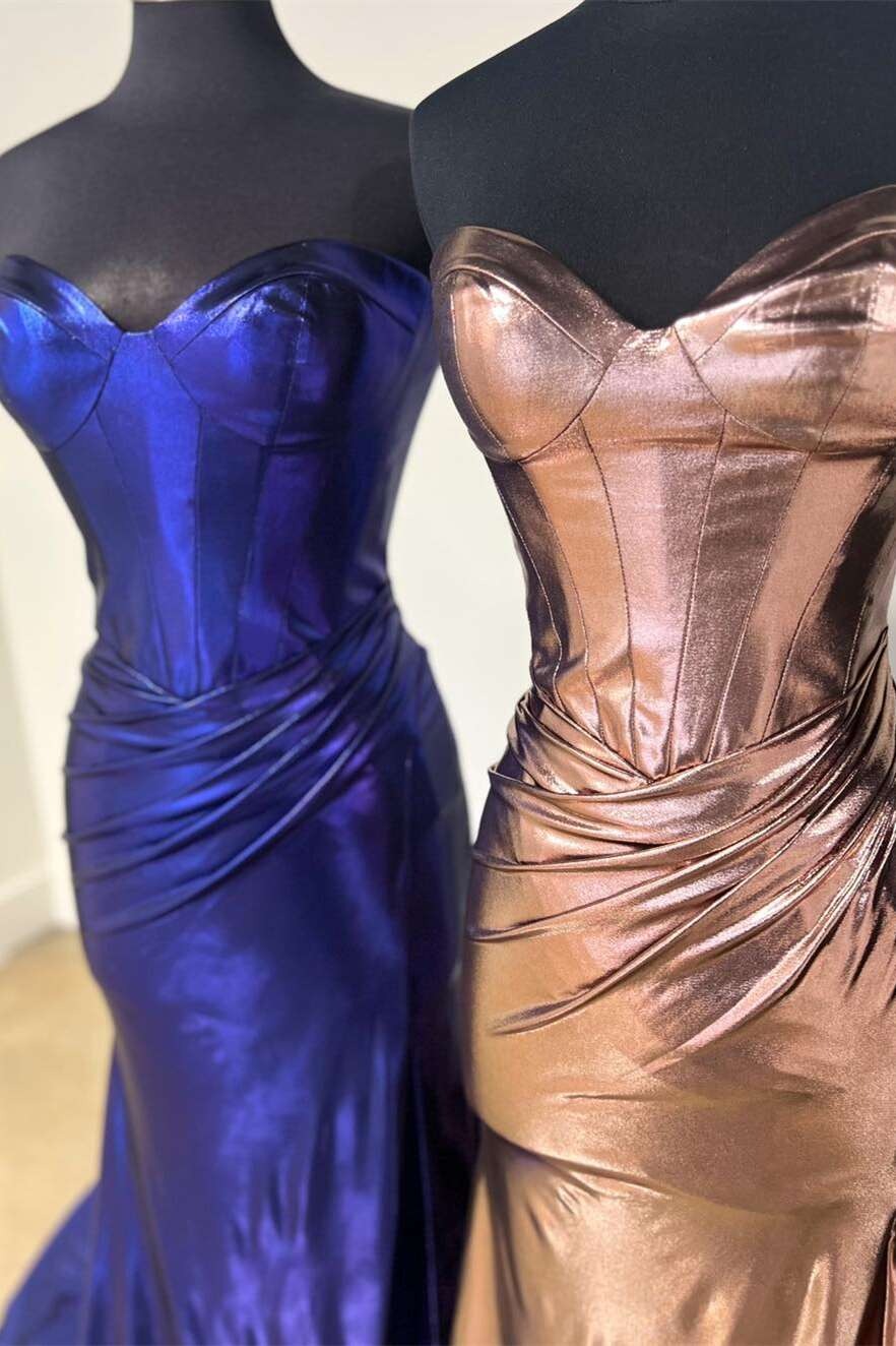 Fashion Sweet Brown Sparkly Mermaid Satin Prom Dresses
