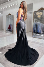 Mermaid Purple Satin Long  V Neck Prom Dresses