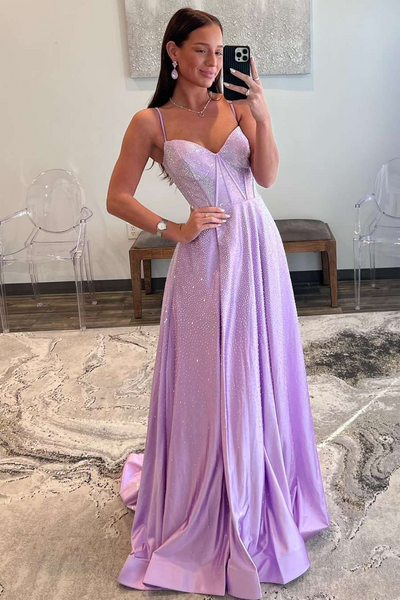 Strapless Lilac Corset A-Line Prom Dresses with Rhinestones,BD930860