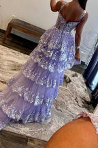 A Line Sweetheart Light Purple Corset Lace Long Prom Dresses