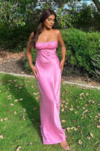 Sheath Spaghetti Straps Pink Long Party Dresses