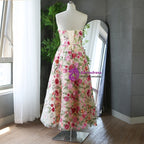 Champagne Tulle Strapless Embroidery Flower Prom Dresses