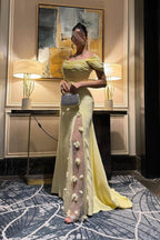 Elegant Mermaid Off the Shoulder Satin Yellow Party Dresses
