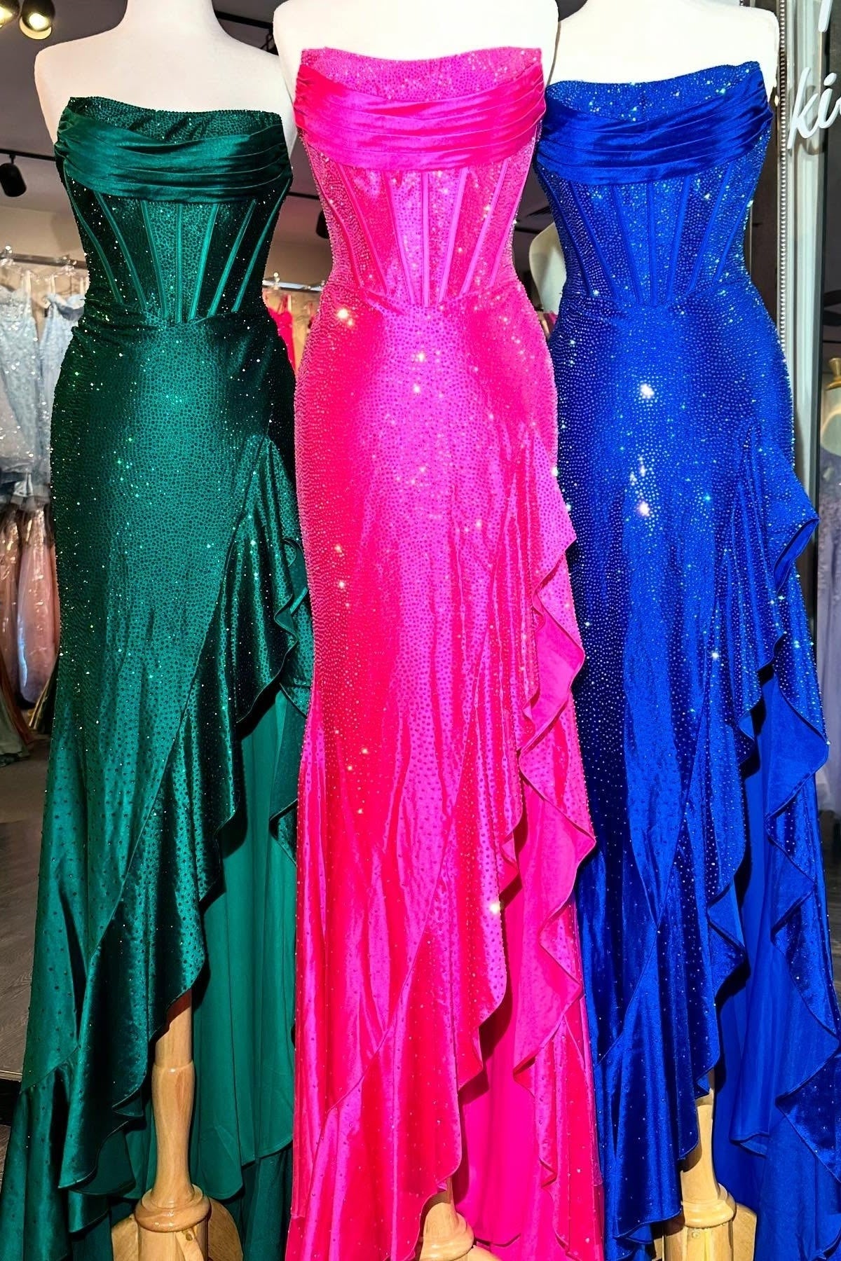 Light Blue Mermaid Strapless Lace Up Long Beaded Prom Dresses