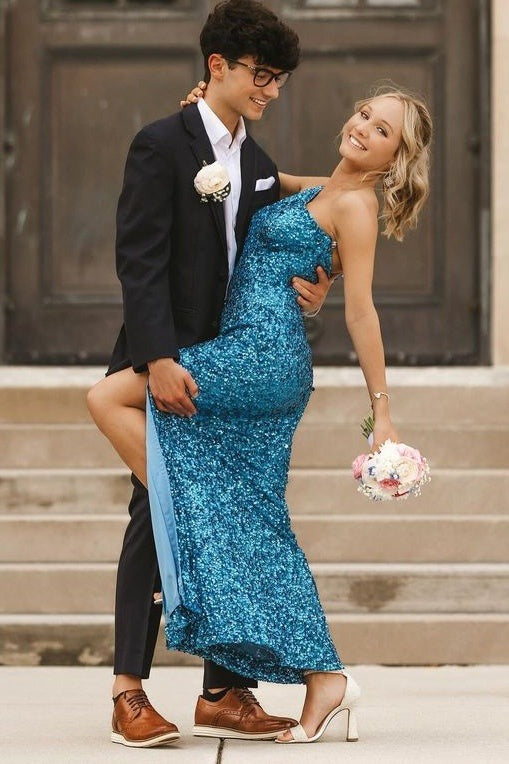One Shoulder Blue Long Mermaid Prom Dresses luladress One Shoulder Blue Long Mermaid Prom Dresses luladress