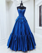 Sweet Ball Gown Scoop Neck Taffeta Pink Long Prom Dresses