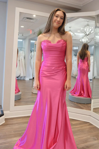 Mermaid Pink Satin Long Sweetheart Prom Dresses,BD93294