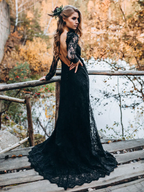 Black Sweetheart Long Sleeves prom dresses,Lace Backless Wedding Dresses