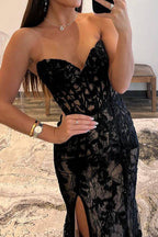 Mermaid Sweetheart Lace Black Corset Long Prom Dresses