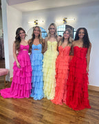 Chiffon A-Line Sweetheart Zipper Back Tiered Prom Dresses