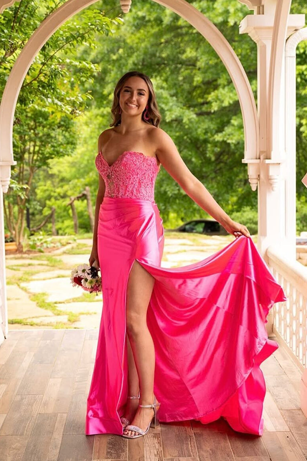 Mermaid Long Sweetheart Pink Satin Prom Dresses