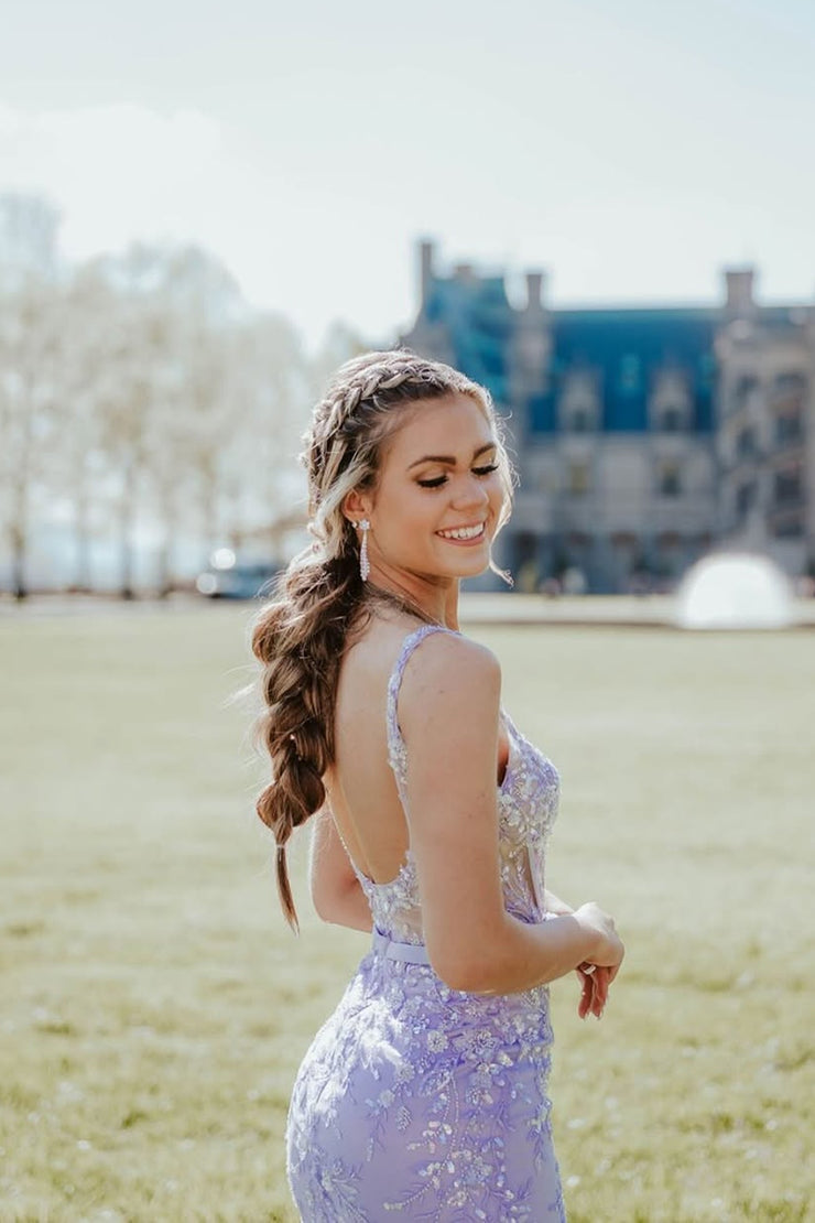 Mermaid Straps Lavender Long Tulle Prom Dresses