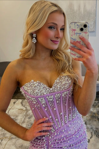 Mermaid Satin Sweetheart Sheer Bodice Long Prom Dresses