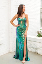 Sweetheart Glitter Satin Slit Mermaid Prom Dresses Evening Dresses